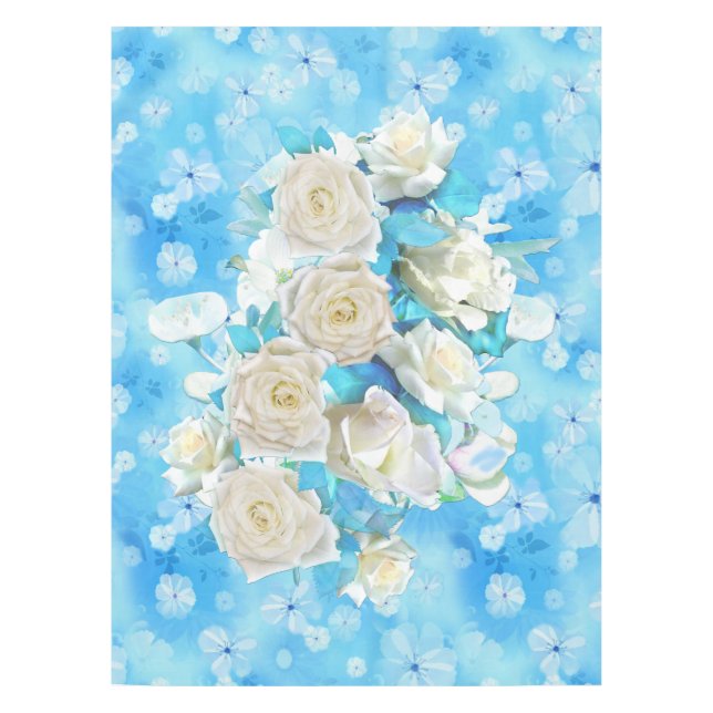 Nappe Répéter bleu ciel pâle - blanc Roses d'aquarelle (Devant)