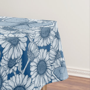 Nappe Ressort bleu, fleurs sauvages, marguerites