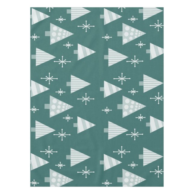 Nappe Retro 1950 Arbres de Noël Vert Turquoise (Devant)