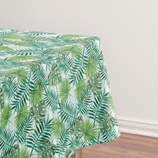 Nappe Retro Chic Palm Vert Feuille Aquarelle Art (In Situ)