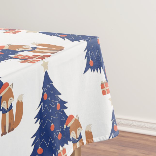 Nappe Retro Christmas Fox Illustration bleu rouge (In Situ)