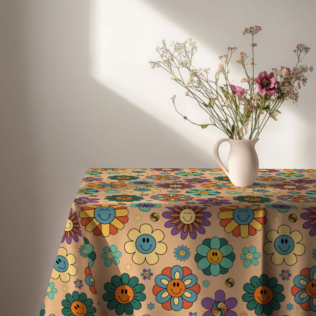 Nappe Retro Floral Tablecloth 60s Pastel Style Accent (Retro Floral Tablecloth 60s Pastel Style Accent)