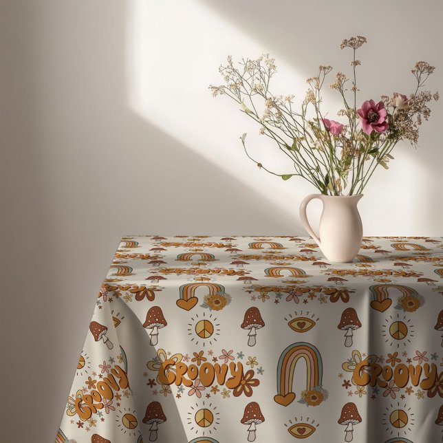 Nappe Rétro Funky Marron et Tourbillon d'Art Rose (Funky Retro Tablecloth Brown & Blush Swirl Art)