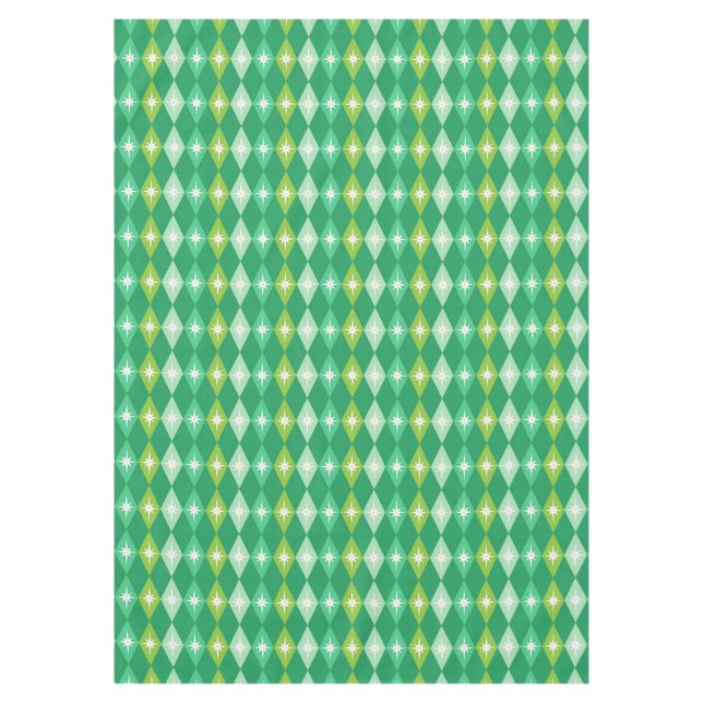Nappe Retro Mid Century moderne Diamants verts Noël (Devant)