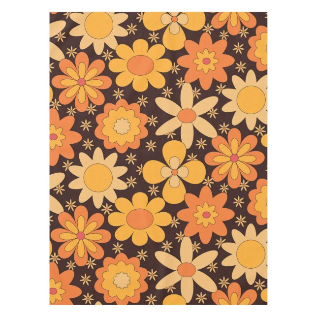 Nappe Retro Super motif floral jaune et orange (Devant)