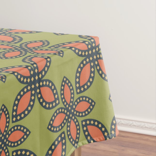 Nappe Retro Vert et Orange Abstrait motif floral (In Situ)