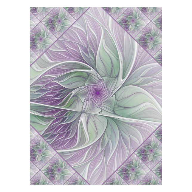 Nappe Rêve de fleurs, Abstrait violet vert Fractal Art (Devant)