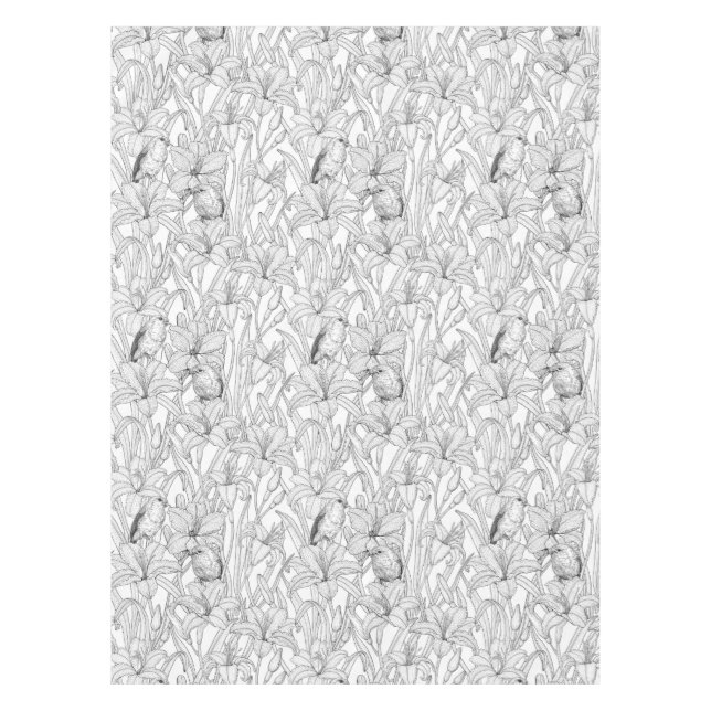 Nappe Robins et fleurs de lys, noir et blanc (Devant)
