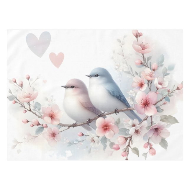 Nappe Romantic Love Birds Cherry Blossom Branch (Devant (Horizontal))