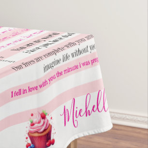 Nappe Rose & Blanche Rayure Joyeux Anniversaire