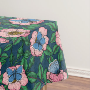 Nappe Rose de chien et papillons
