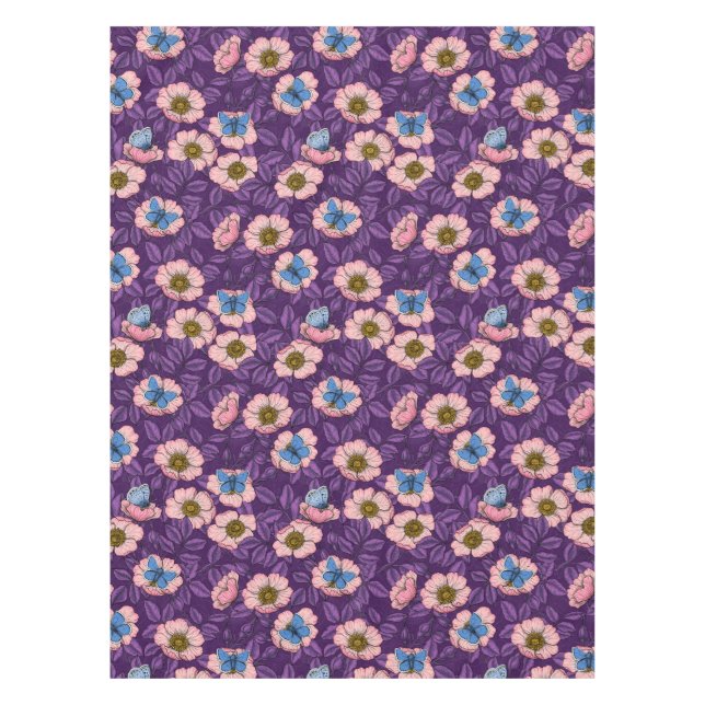 Nappe Rose de chien et papillons en rose et violet (Devant)