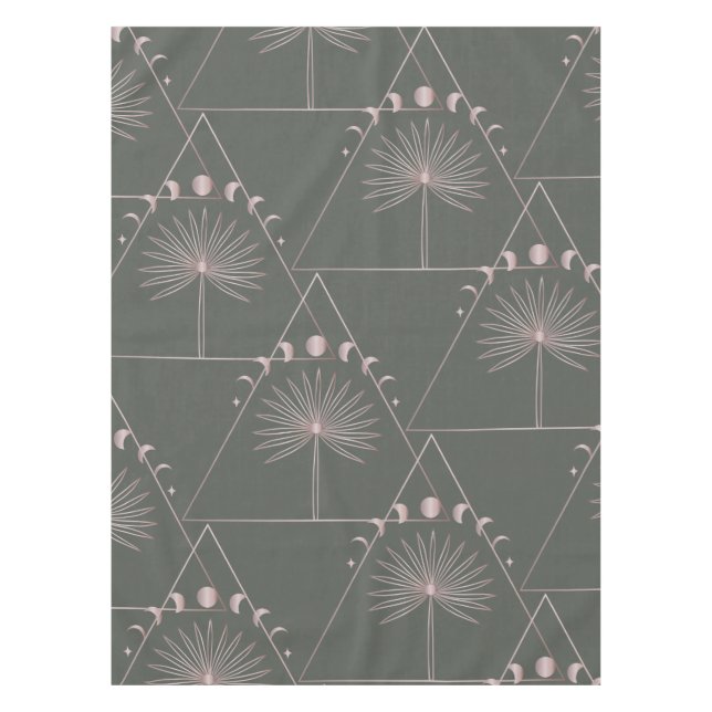 Nappe Rose élégant Gold Grey Palm Leaf Phases Lune Art (Devant)