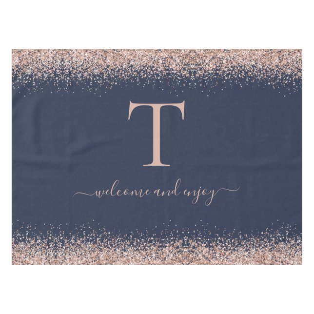 Nappe Rose Parties scintillant d'or Monogramme Marine in (Devant (Horizontal))