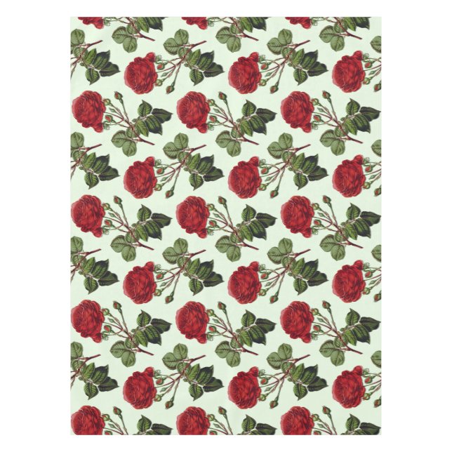 Nappe Rose Red Long Stem Motif Mint Green Arrière - plan (Devant)