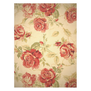 Nappe Rose rouge, crème, impression florale antique