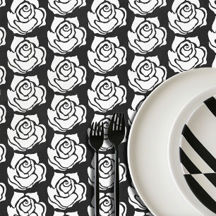 Nappe Rose Tribale Minimaliste Abstraite Blanche et Noir