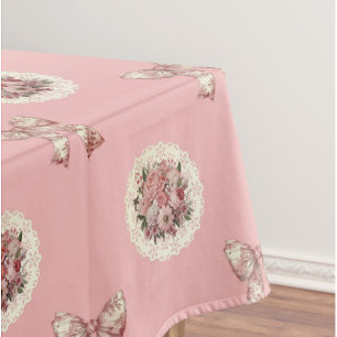Nappe Rose Vintage Toile Rubans Rose Pêche