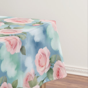 Nappe Roses aux teintes aquarelles de rose clair et vert