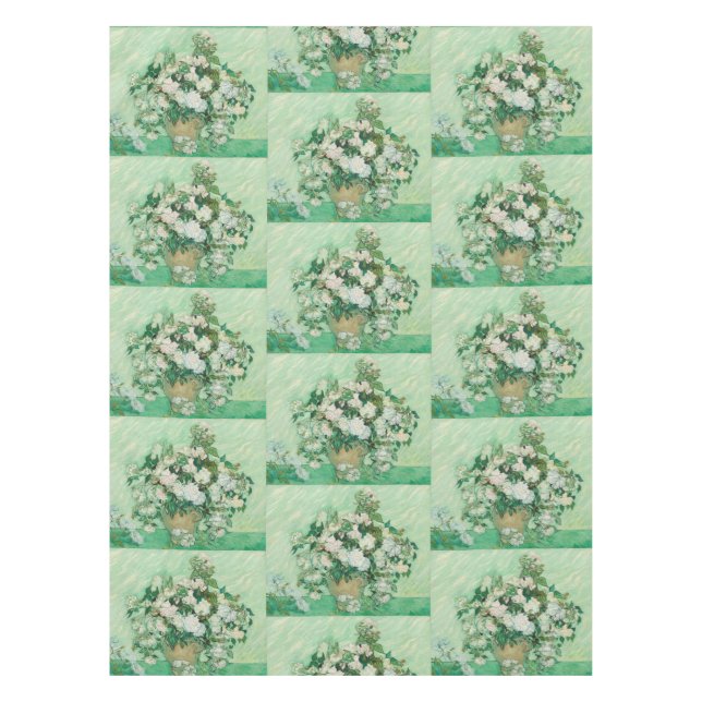 Nappe Roses blanches de Van Gogh - Art floral menthe vin (Devant)