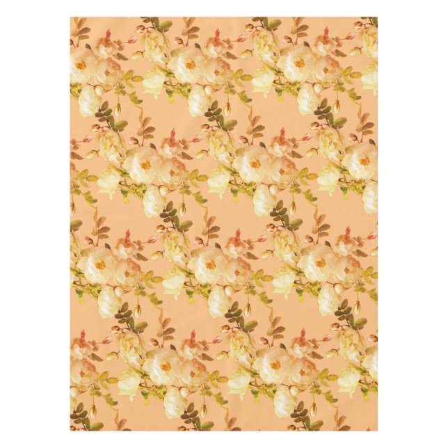 Nappe Roses blanches romantiques sur orange (Devant)