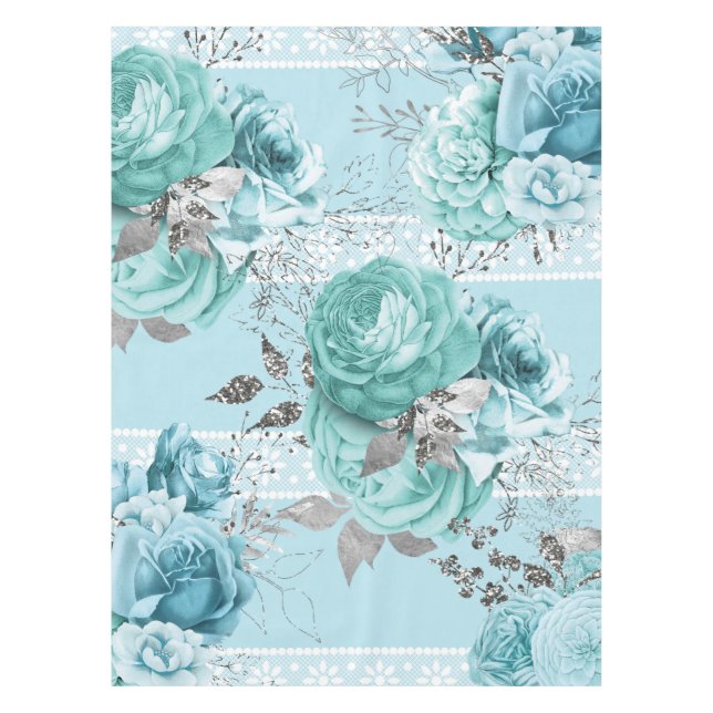 Nappe Roses bleus avec dentelle (Devant)