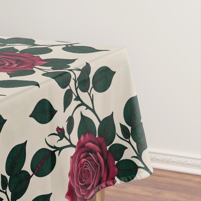 Nappe Roses Carmine Brillantes Avec Feuilles Vert Foncé (In Situ)