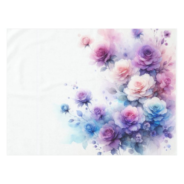 Nappe Roses Dreamy Purple, Blue et Pink Watercolor (Devant (Horizontal))