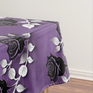 Nappe Roses Noires Élégantes Avec Des Feuilles D'Argent
