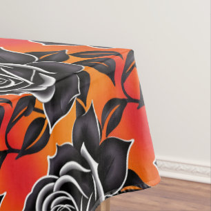 Nappe Roses Noires Foncées Avec Des Contours Blancs