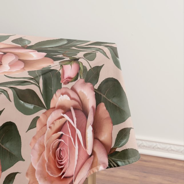 Nappe Roses roses avec feuilles à coup de pinceau  (In Situ)