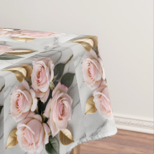 Nappe Roses roses tendres avec des feuilles dorées délic
