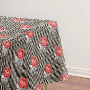 Nappe Roses roses vintage et motif pied de poule