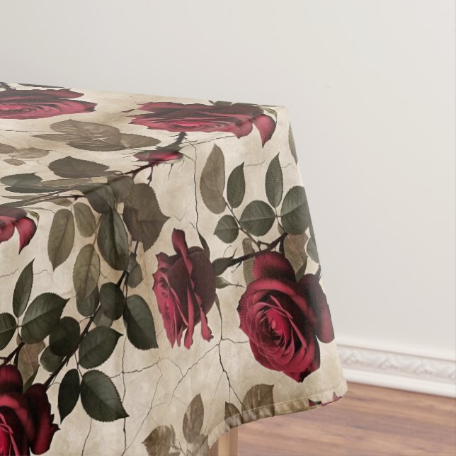 Nappe Roses Rouge Foncé Avec Feuilles Vert Foncé (In Situ)
