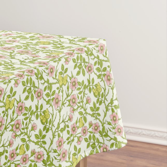 Nappe Roses sauvages et papillons /rose/vert pâle/jaune (In Situ)