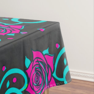 Nappe Roses stylisées en turquoise et rose vif