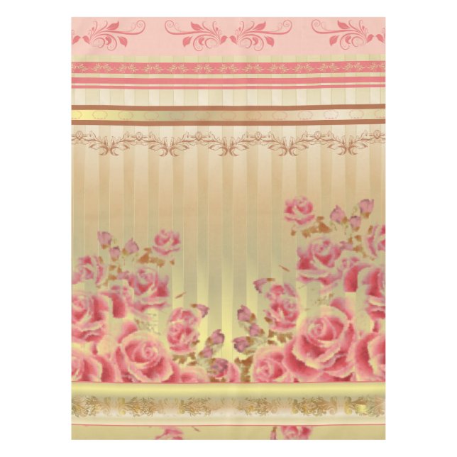 Nappe ROSES SUR OR ~ Tissu de table (Devant)