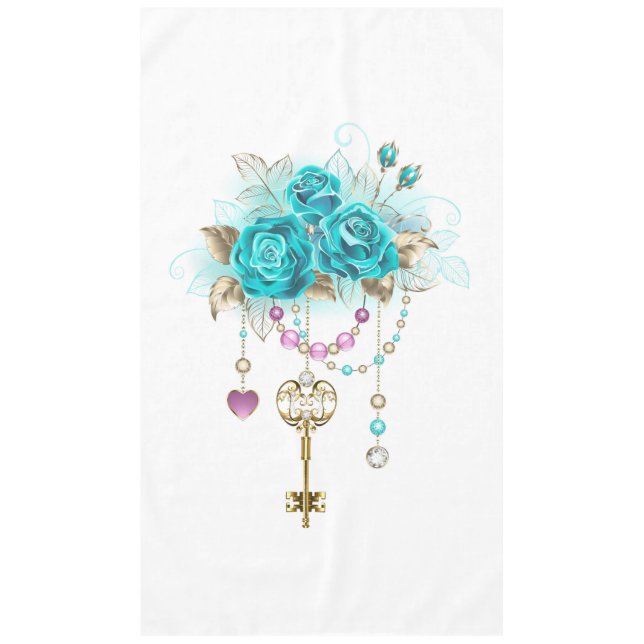 Nappe Roses turquoise avec touches (Devant)