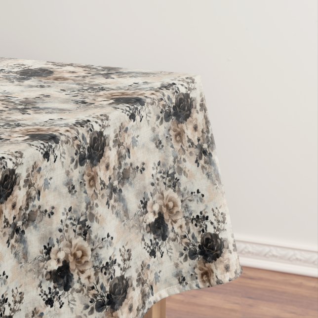 Nappe Roses vintages d'aquarelle en beige, noir, crème (In Situ)