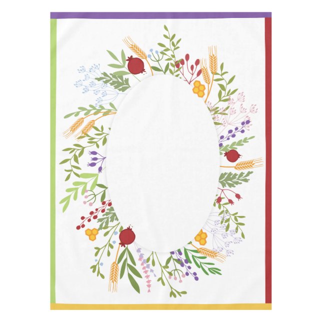 Nappe Rosh Hashanah : Une couronne de fleurs ovales colo (Devant)