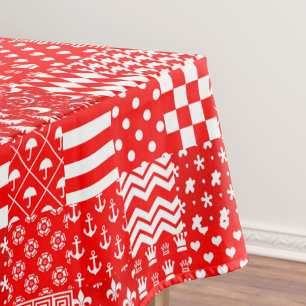 Nappe Rouge blanc Mixte Motif Patchwork Design