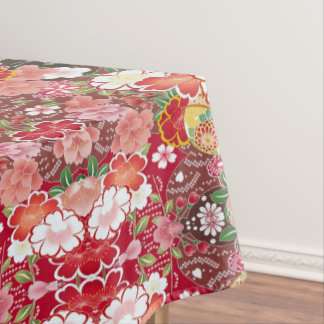 Nappe Rouge Blanc Rose Japonais Floral Coton Dîner