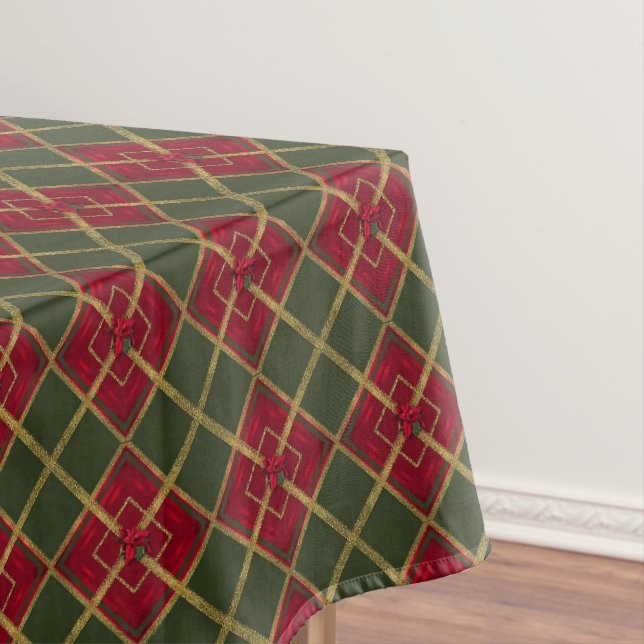 Nappe Rouge de vacances, vert et or pailleté géométrique (In Situ)