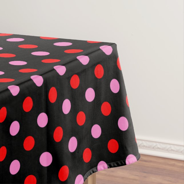 Nappe Rouge et rose sur fond noir à pois design  (In Situ)