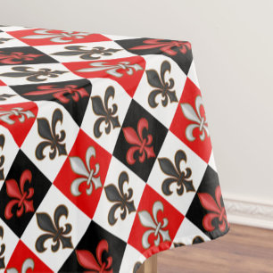Nappe Rouge Noir Blanc À damiers Fleur de lis Design