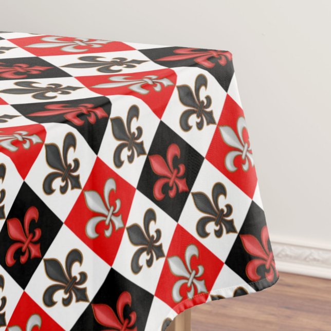 Nappe Rouge Noir Blanc À damiers Fleur de lis Design (Créateur téléchargé)