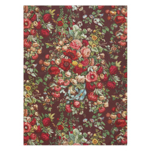 Nappe Ruban à motif floral de rose victorienne bordeaux
