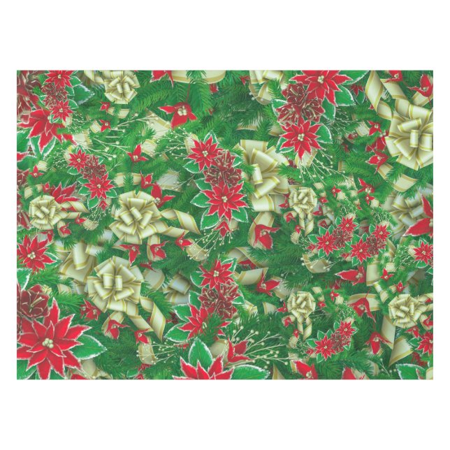 Nappe Rubans Feuille Poinsettia Fir Noël Floral | (Devant (Horizontal))