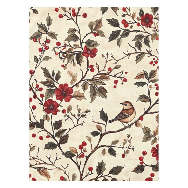 Nappe Rustic Bird et Poinsettia Motif de Noël (22) (Devant)