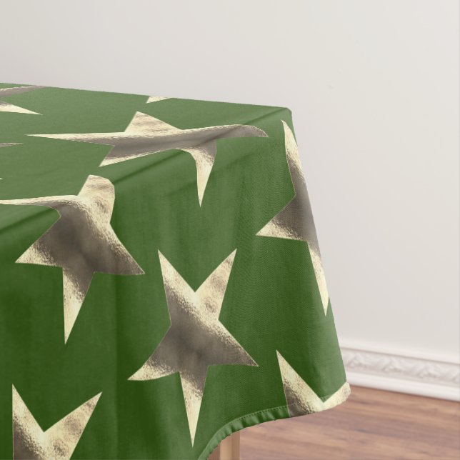 Nappe Rustic Green Brown Stars Motif Festin Noël (In Situ)
